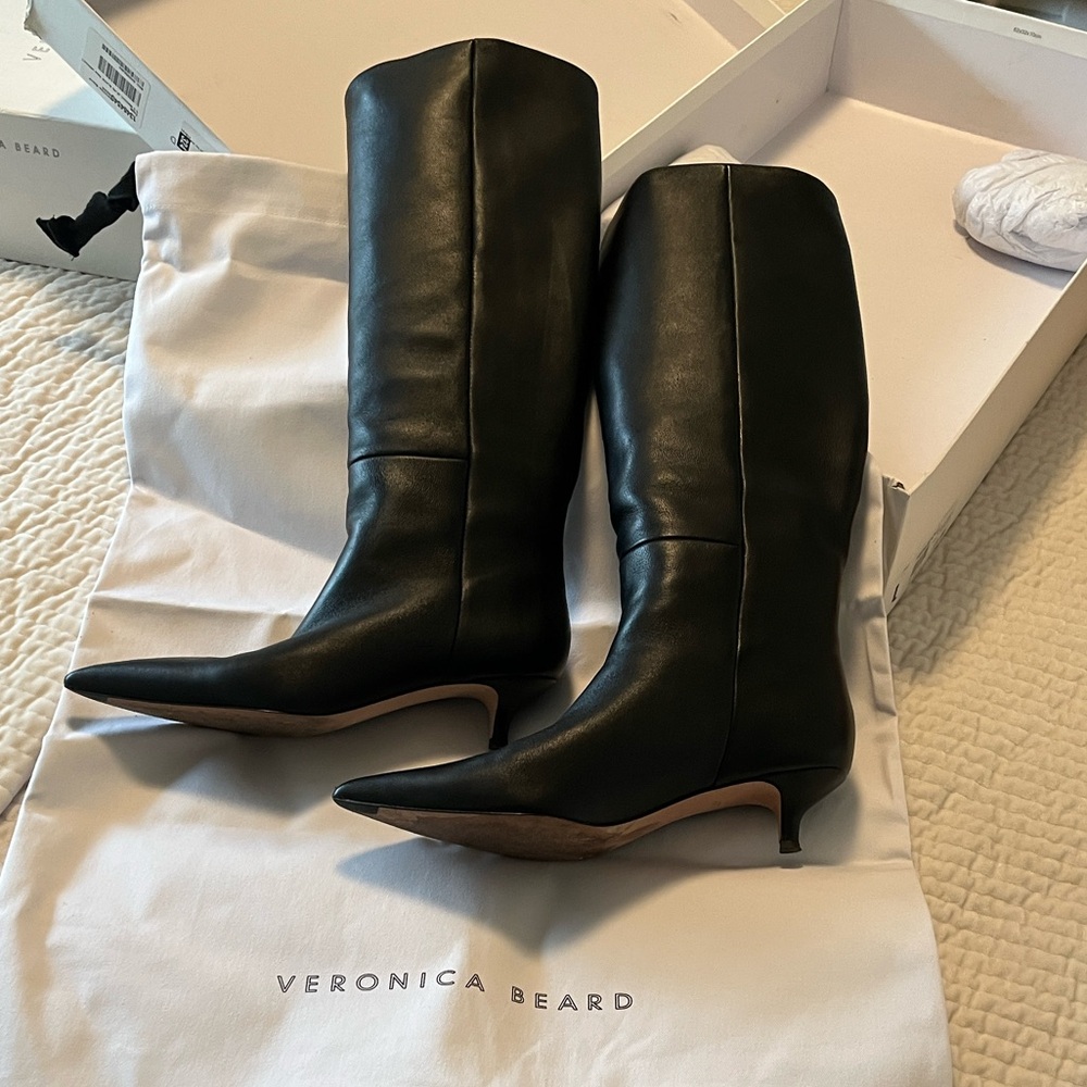 Veronica Beard Heeled Freda Boots in Black Leather Sz 6.5